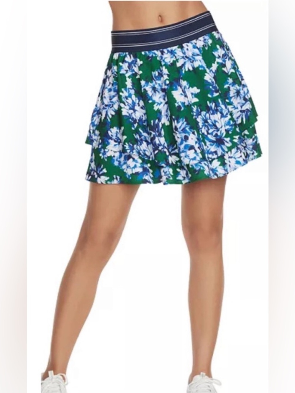 Skechers Green Floral Tiered Skort with Blue Waistband